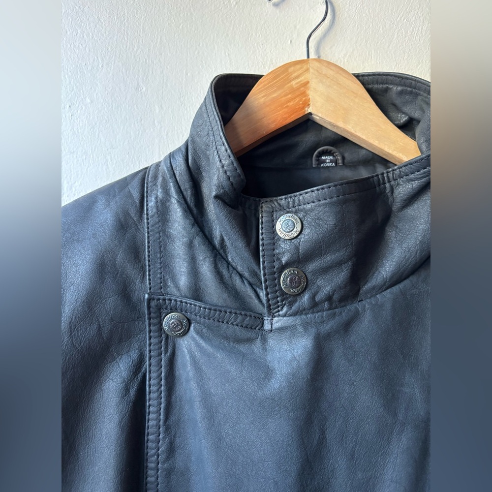 Black Leather Vintage Men's Moto Zip Jacket - Picture 3 of 15